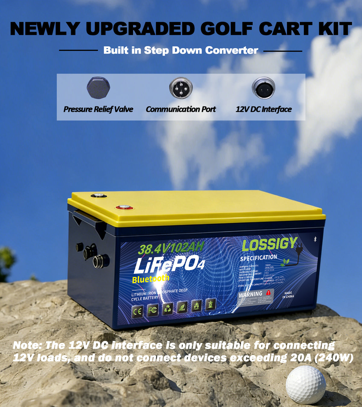 LOSSIGY - 36V102AH Lithium Battery Golf Cart Conversion Kit with 25A Charger