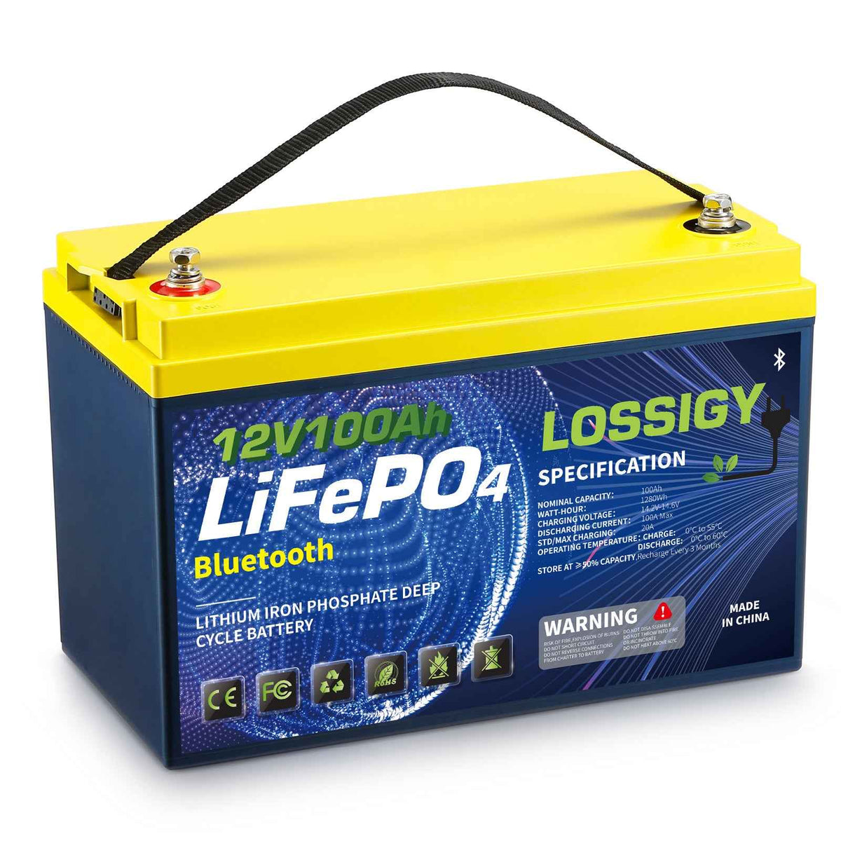 LOSSIGY 12V100AH-Bt LiFePO4 Lithium Battery, Group 31 Deep Cycle Battery