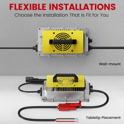 12V 20A Lithium Battery Charger,Trickle Charger with Cooling Fan, Efficient and Fast Charging, IP65 Waterproof