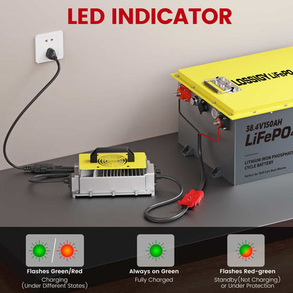 36V 25A Lithium Battery Charger, 43.8V Golf Cart Charger, Trickle Charger with Cooling Fan, Efficient and Fast Charging, IP65 Waterproof
