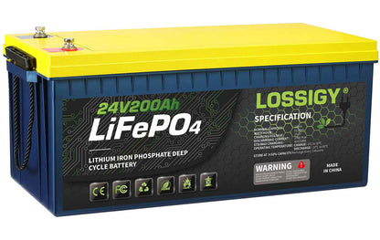 LOSSIGY 24V 200Ah LiFePO4 Battery, 5120Wh Deep Cycle Lithium Battery for RV, Solar & Marine