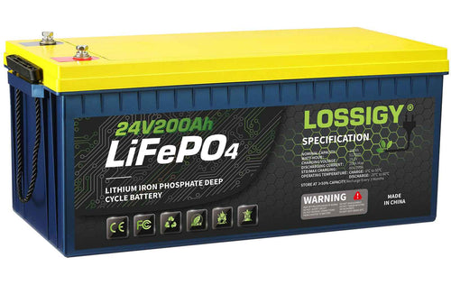 LOSSIGY 24V 200Ah LiFePO4 Battery, 5120Wh Deep Cycle Lithium Battery for RV, Solar & Marine