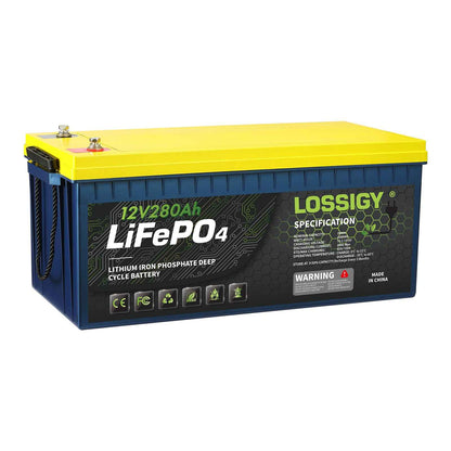 LOSSIGY 12V 280Ah LiFePO4 Battery, 3584Wh Deep Cycle Lithium Battery for RV, Solar & Marine
