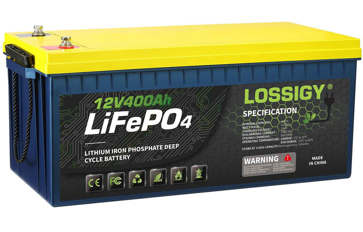 LOSSIGY 12V 400Ah LiFePO4 Battery, 5120Wh Deep Cycle Lithium Battery for RV, Solar & Marine