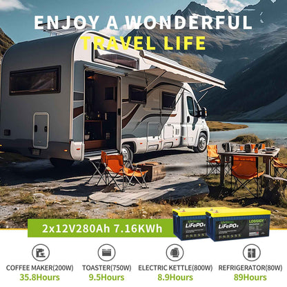 LOSSIGY 12V 280Ah LiFePO4 Battery, 3584Wh Deep Cycle Lithium Battery for RV, Solar & Marine